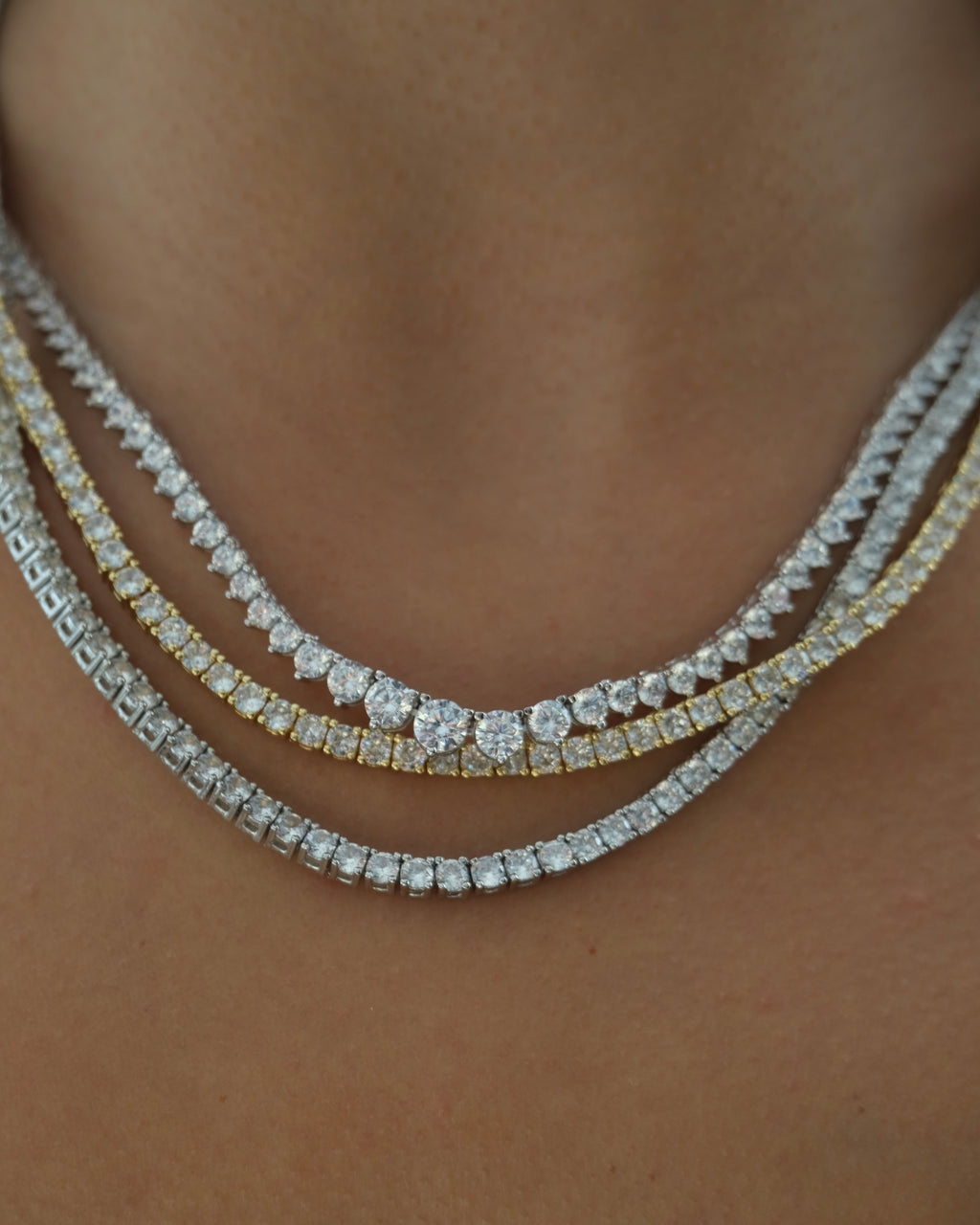 Riviera Three-Prong Tennis Necklace - Silver