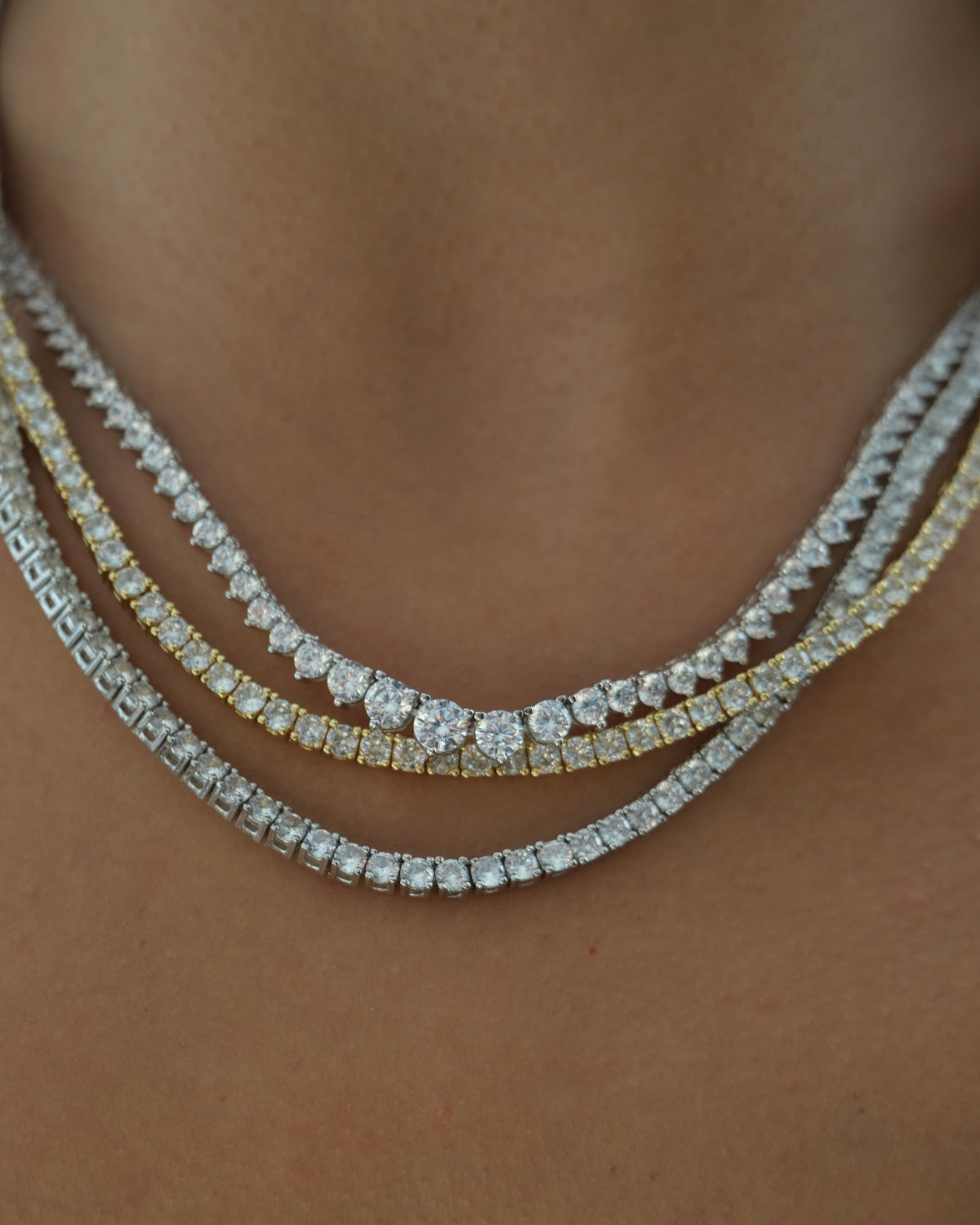 Riviera Three-Prong Tennis Necklace - Silver