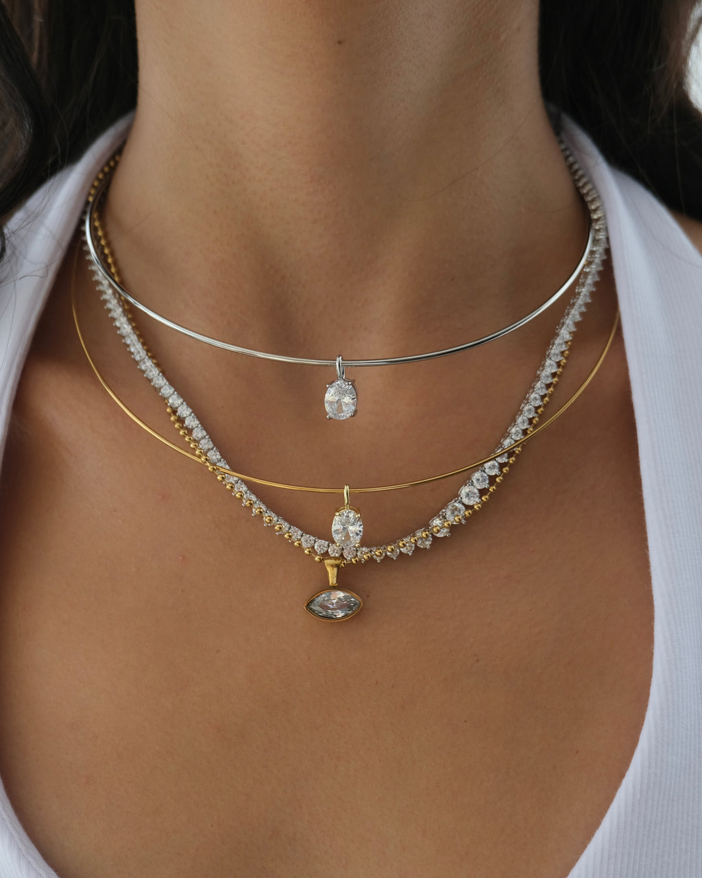 Carlyle Necklace - Oval CZ Silver