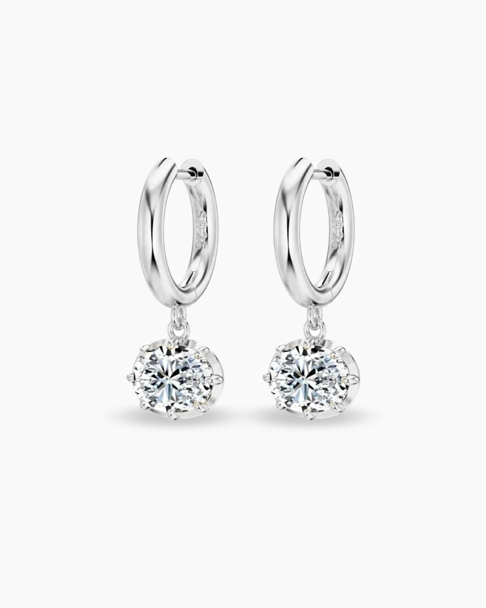 East West Oval Moisanite Hoops - Silver