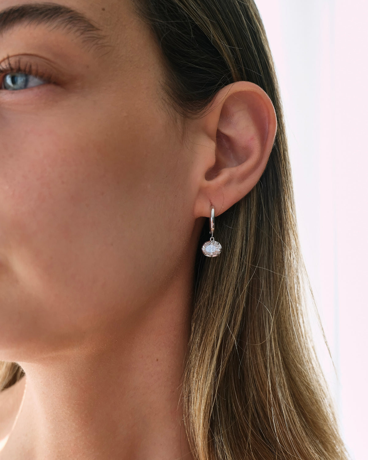 East West Oval Moisanite Hoops - Silver