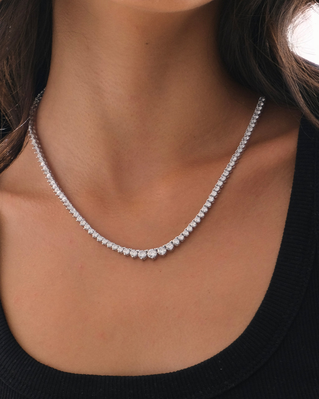 Riviera Three-Prong Tennis Necklace - Silver