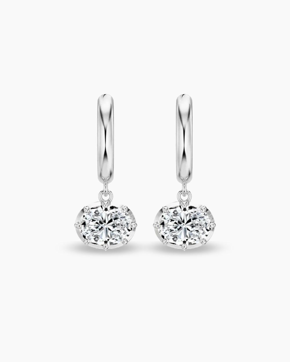 East West Oval Moisanite Hoops - Silver