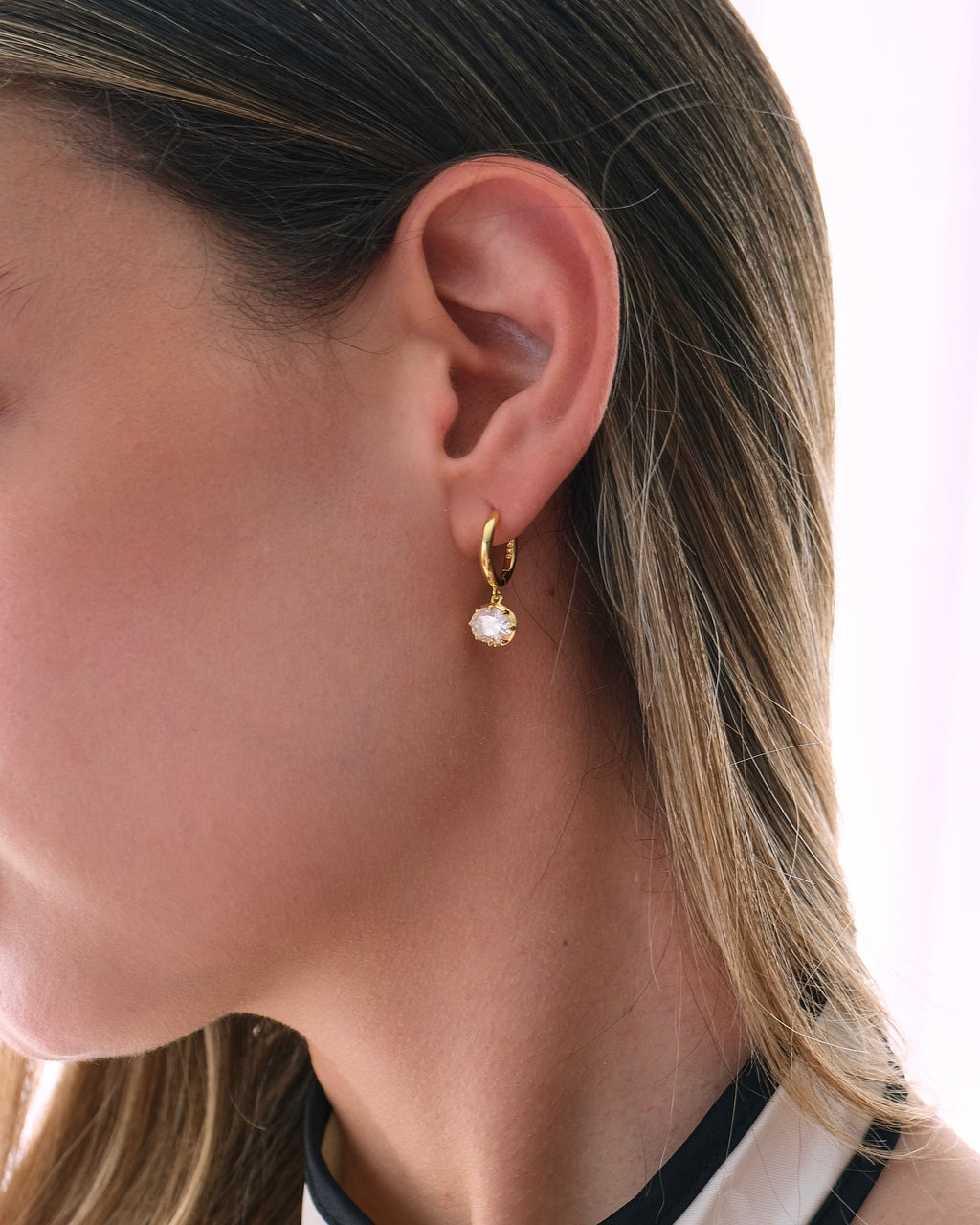 East West Oval Moisanite Hoops - Gold
