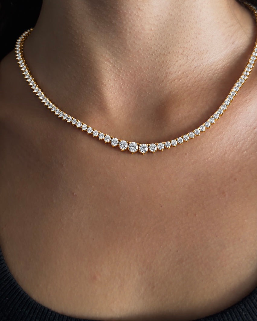 Riviera Three-Prong Tennis Necklace - Gold