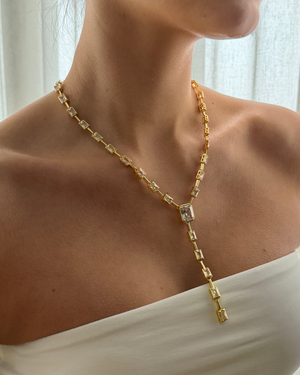 Bezel CZ Lariat Necklace