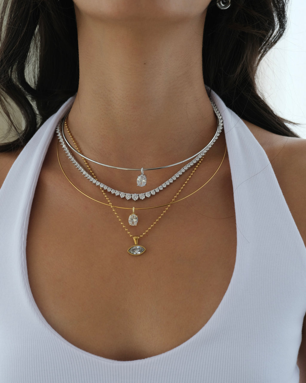 Riviera Three-Prong Tennis Necklace - Silver