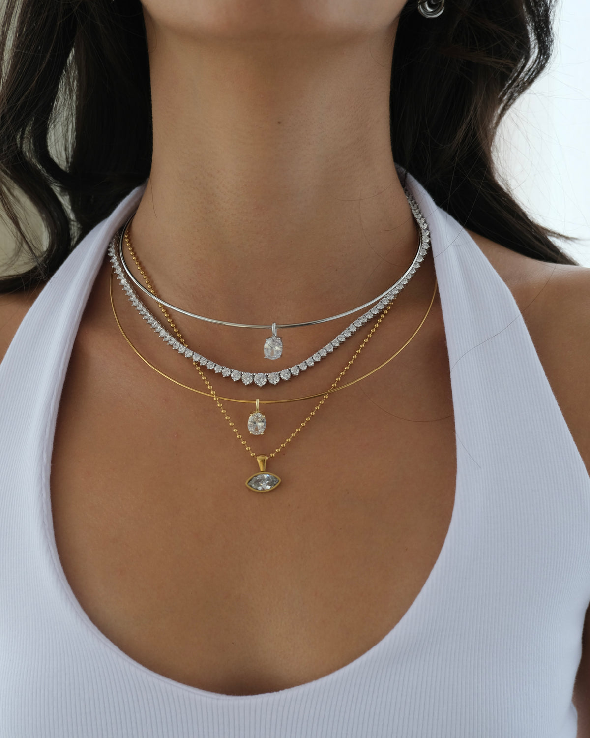 Riviera Three-Prong Tennis Necklace - Silver