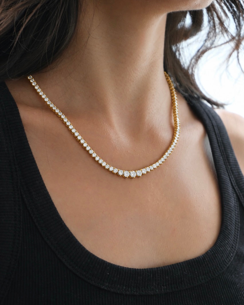 Riviera Three-Prong Tennis Necklace - Gold
