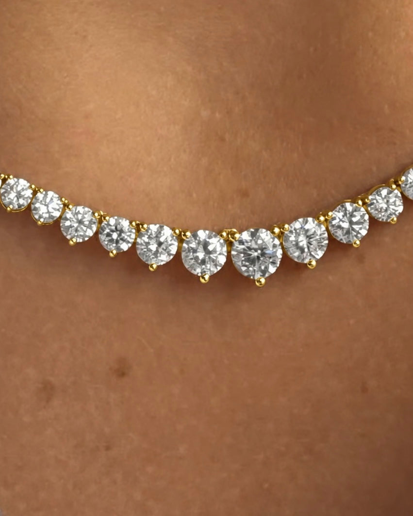 Riviera Three-Prong Tennis Necklace - Gold