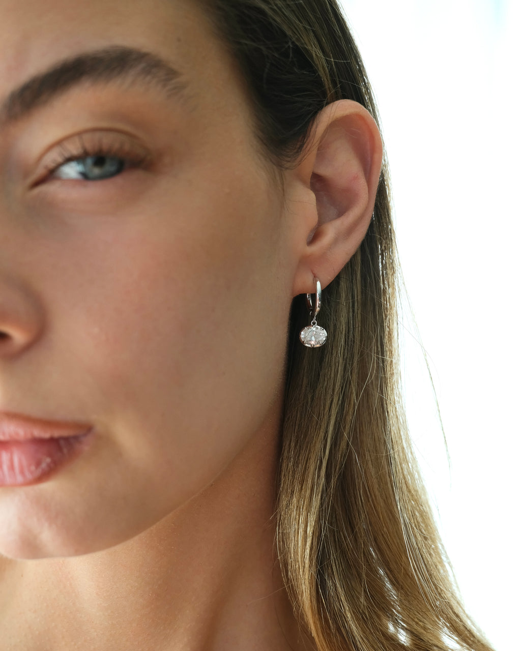 East West Oval Moisanite Hoops - Silver