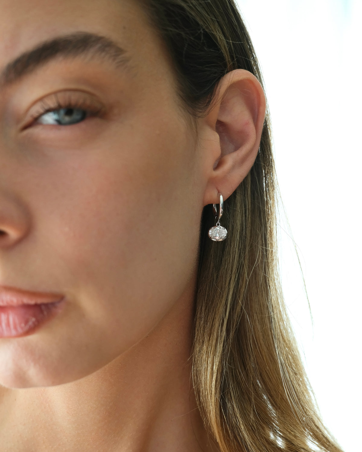 East West Oval Moisanite Hoops - Silver
