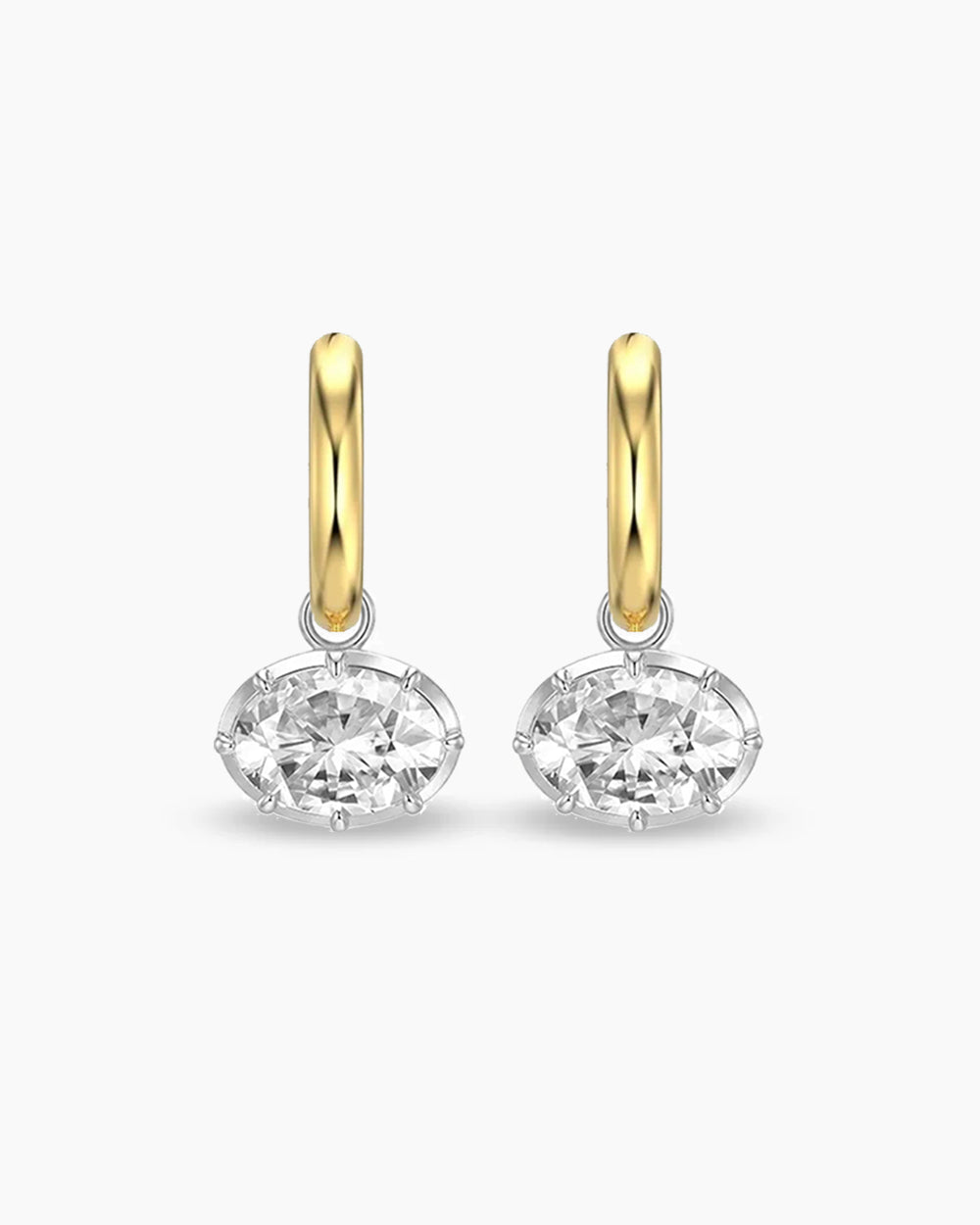 East West Oval Moissanite Hoops - Two Tone