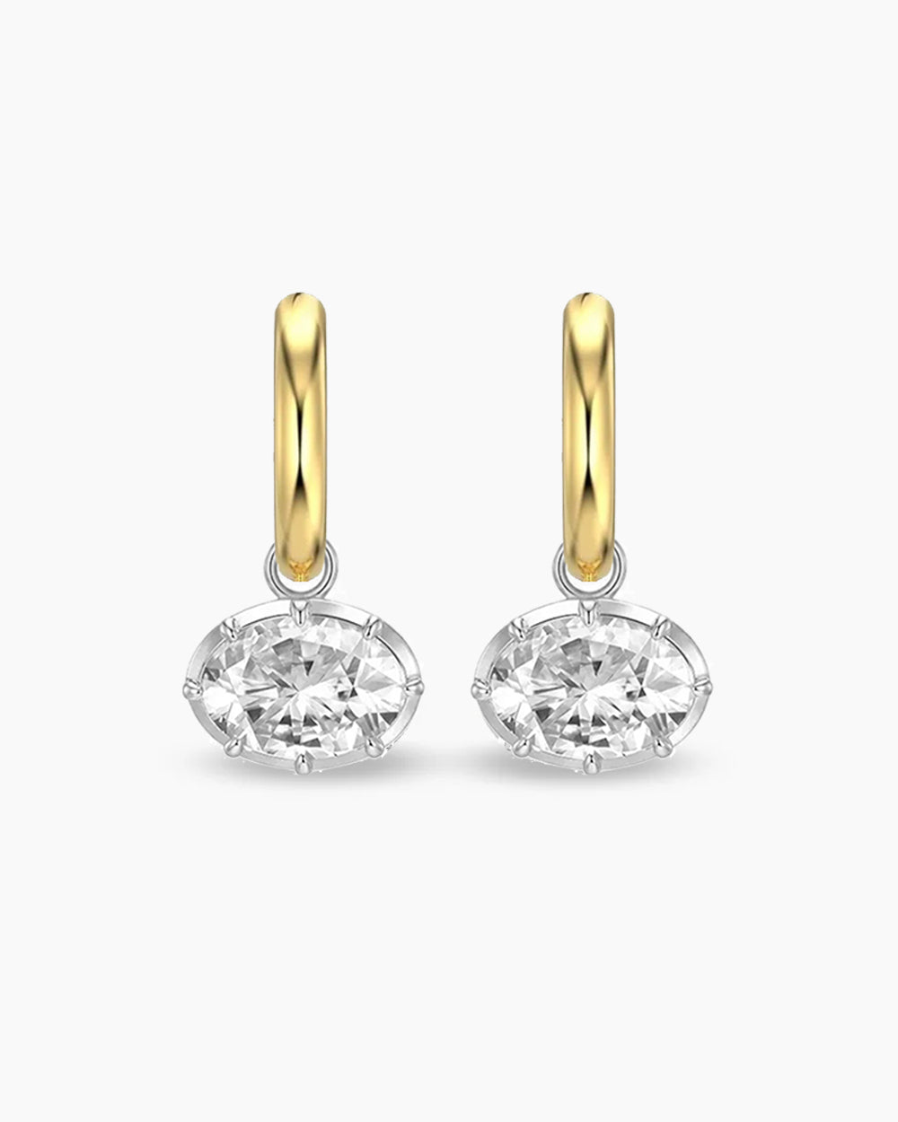 East West Oval Moissanite Hoops - Two Tone