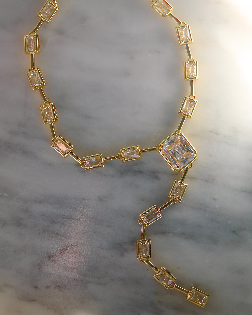 Bezel CZ Lariat Necklace