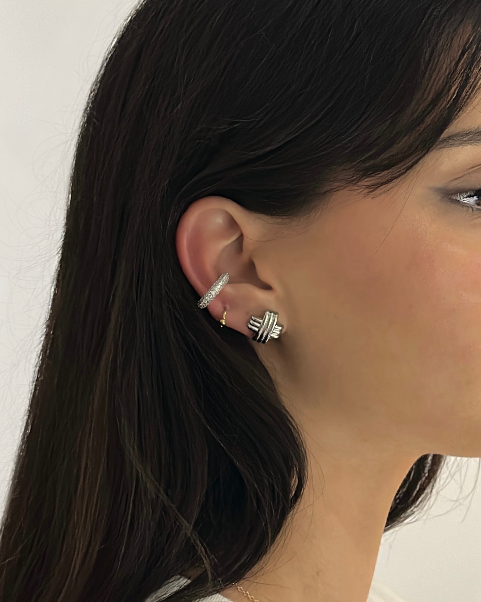 Mini Hex Earrings - Silver