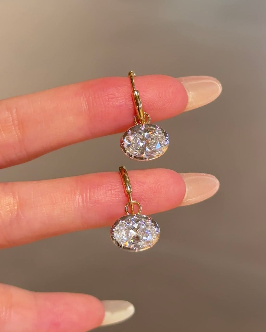 East West Oval Moissanite Hoops - Two Tone