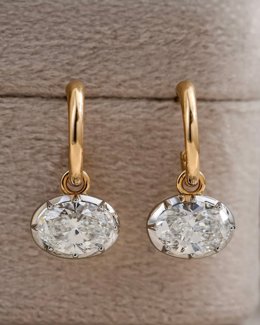 East West Oval Moissanite Hoops - Two Tone
