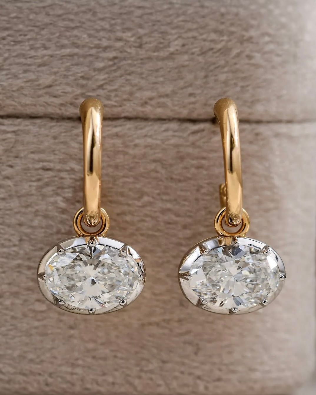East West Oval Moissanite Hoops - Two Tone