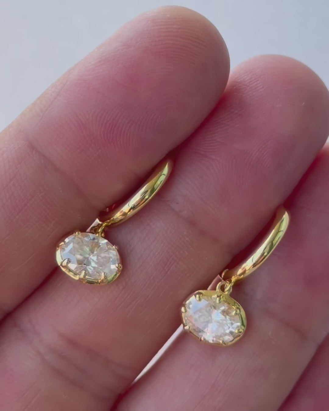 East West Oval Moisanite Hoops - Gold